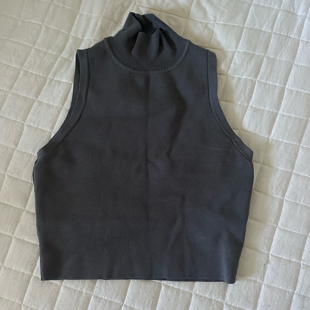 Gray Sleeveless Mock Neck Top